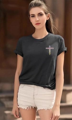 Women's Christian Bible Verse Graphic T Shirts Vintage Jesus Faith Pray Cross Print Tees Crewneck 2 Sided Tops thumbnail 3