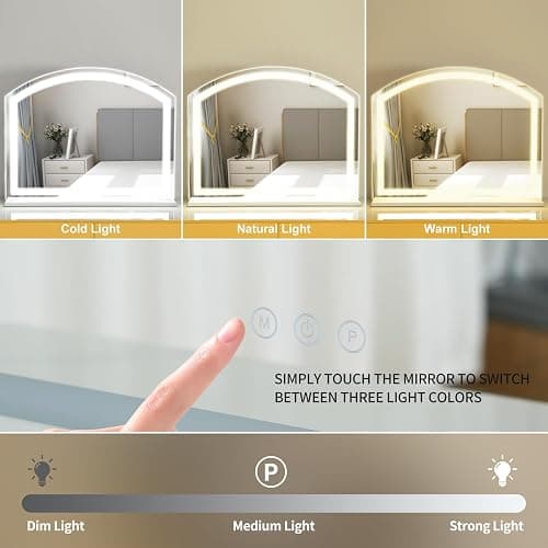 LSLIFE Vanity Mirror with LED Lights, 3 Color Dimmable Makeup Mirror for Dressing Table Large Curved Vanity Mirror with Lights Touch Control Table Makeup Mirror for Bedroom (60W x 51.5H cm) thumbnail 7