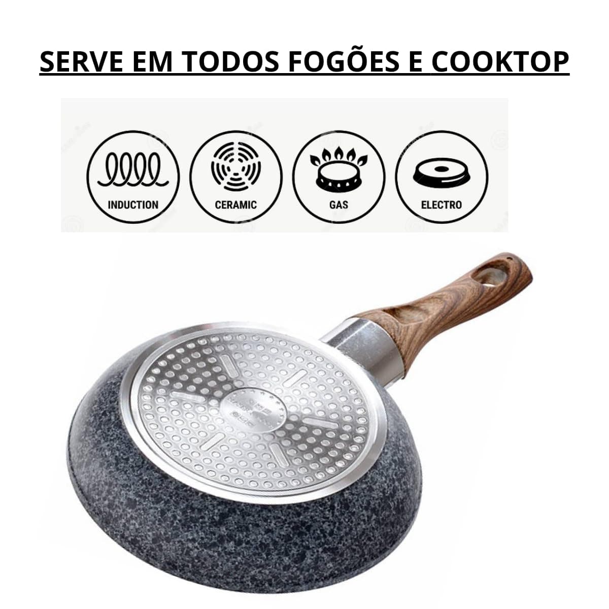 Frigideira Antiaderente de Cerâmica – Premium Ceramic Pan, Cabo de Madeira Ergonômico, Alta Durabilidade, Para Fogão a Gás, Elétrico e Indução - Linha Kydoublen thumbnail 6