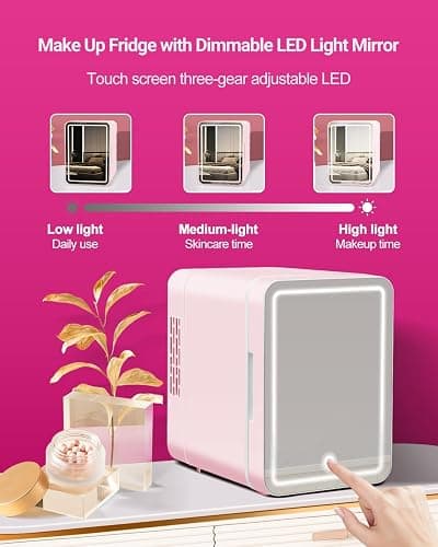 NISHCON 4-Liter Pink Portable Mini Fridge for Skincare Beauty Cosmetic Makeup With Mirrored Door and Dimmable LED Light thumbnail 5