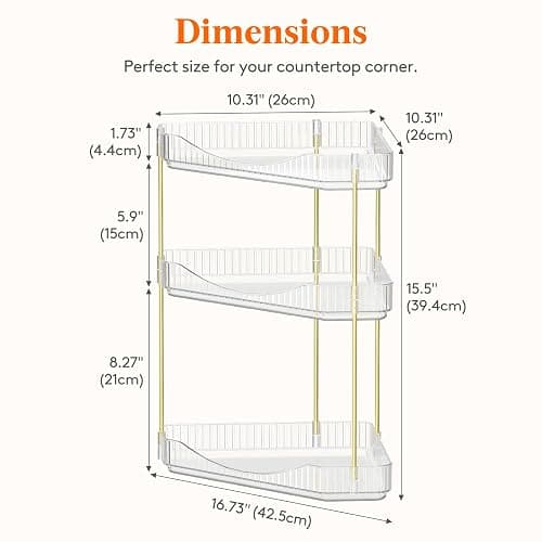 Lifewit Make Up Organizer, Schminktisch Organizer, Stabil Eck-Mehrzweck-Regal für Parfüm/Hautpflegemittel/Duschgel im Badezimmer,Küche,Schlafzimmer, Transparente, 3 Stufen thumbnail 2
