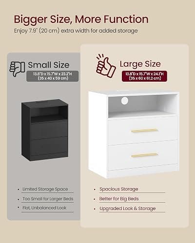 VASAGLE 23.6 Nightstands, LED Lights, Charging Station, 2 Drawers | Bedside Table, End Table for Bedroom, 23.6 x 13.8 x 24.1 inch, Cloud White, CUSTOS Collection ULET639WB01S thumbnail 7
