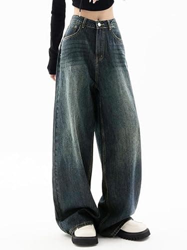 EMMIOL Women Baggy Jeans Mid-Low Waist Boyfriend Streetwear Vintage Jeans Wide Leg Denim Pants thumbnail 4