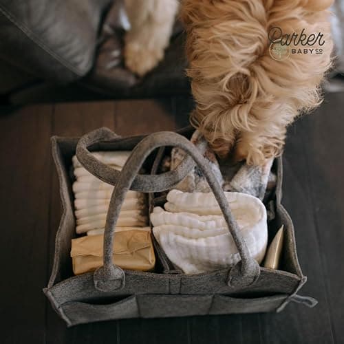 Parker Baby Co. Diaper Caddy - Nursery Storage Bin and Car Organizer for Diapers and Baby Wipes - Charcoal, Large thumbnail 2