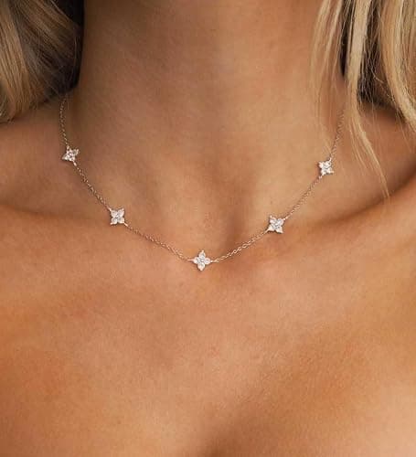 CUEZIY Dainty Necklaces for Women Cute Station Choker Necklace Cubic Zirconia Simulated Diamond Necklace Simple Layering CZ Necklace Trendy Jewelry Gifts thumbnail 2