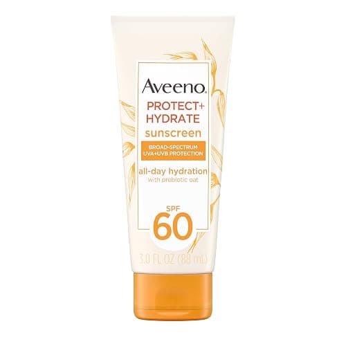 Aveeno Protect + Hydrate Moisturizing Body Sunscreen Lotion with Broad Spectrum SPF 60 & Prebiotic Oat, Weightless & Refreshing Feel, Paraben-Free, Oil-Free, Oxybenzone-Free, 3.0 fl. oz | Moisturizing, Body, Prebiotic Oat, Weightless, Refreshing Feel - Image 1