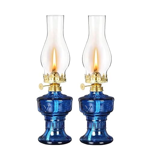 DNRVK 2 Pieces Rustic Oil Lamp Lantern Vintage Color Glass Kerosene Lamp 12.8''Chamber Oil Lamps for Indoor Use Home Decor Lighting Classic Old Hurricane Lamp for Emergency Lighting - Image 1