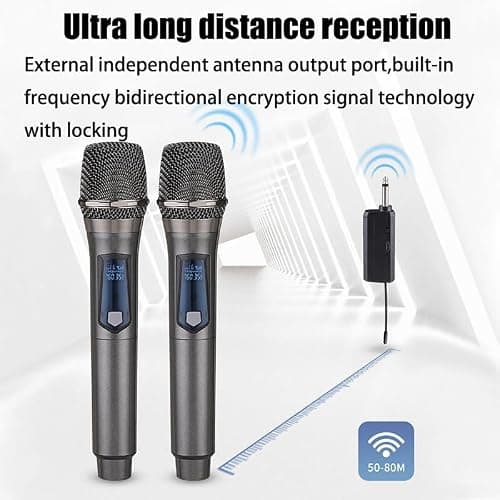 Wireless Microphone, Rechargeable Fixed Frequency Wireless Dual Microphone, Dual Handheld Dynamic Microphone,Karaoke Singing, Weddings DJ,Party, Church, Classroom use, 200 feet, Gray thumbnail 2
