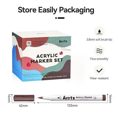 Arrtx 90 Colors Paint Markers, Acrylic Paint Pens for Artists Adults Coloring Drawing - Extra Brush Tip for Rock Painting, Wood, Canvas, DIY Crafts Making Art Supplies thumbnail 3