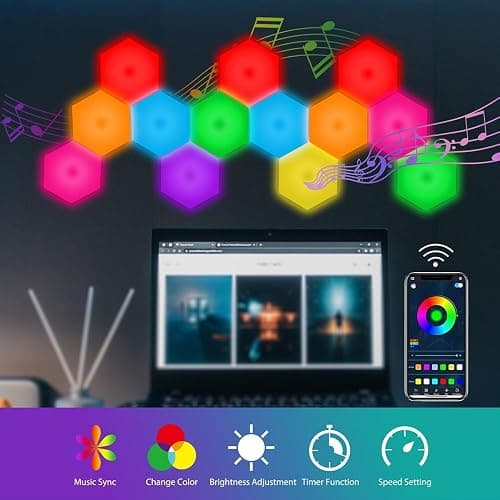 IFTHFOUR 8 Pack Hexagon Light Panels - Smart RGB Hexagon LED Lights Wall Lights with APP & Remote Control Cool Music Sync Gaming Lights for Lving Room, Bedrooms, DIY Lovers, Gifts, Gaming Room, Kids thumbnail 2