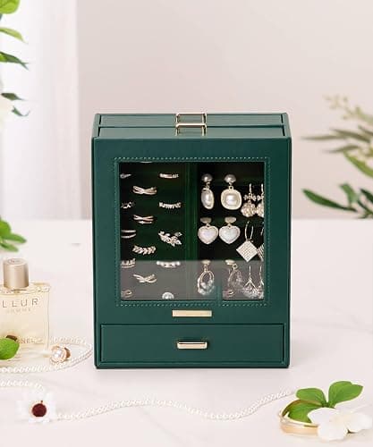 Homde Jewelry Organizer Girls Women Jewelry Box for Necklaces Rings Earrings Christmas Gift Bracelets Storage Case (Forest Green + Gold) thumbnail 9