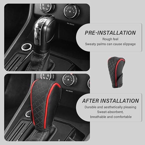 Leather Gear Shift Cover Diamond Embroidery Design,Durable Shift Knob Cover for Shift Lever Protection,Universal Car Gear Shift Cover Car Decorative Accessory Suitable for Cars,Trucks,SUVs (Black/Red) thumbnail 3
