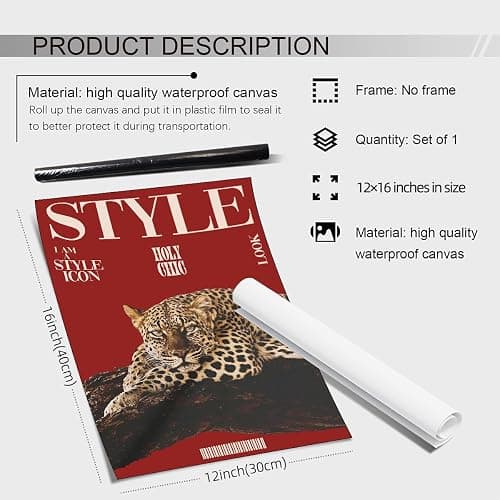 rumlud Red Cheetah Wall Art Vintage Trendy Cool Y2k Leopard Style Posters Funky Magazine Aesthetic Cover Canvas Prints for Living Room Bedroom Dorm Wall Decor 12X16 inch Unframed thumbnail 2