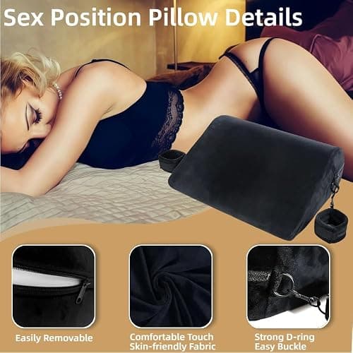 Sex Pillow Foam Sex Furniture Position Pillows with Restraints Handcuffs Set BDSM Bondage Foam Cushion with Wrist Cuffs Multifunctional Sex Toys Pillows for Couples (Black) thumbnail 5