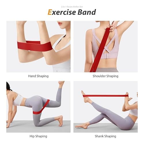 5 in 1 Foam Roller Set for Deep Tissue Muscle Massage, High Density Fitness Exercise Foam Roller, Massage Roller, Massage Ball, Resistance Band, for Whole Body (Pink-Black) thumbnail 6