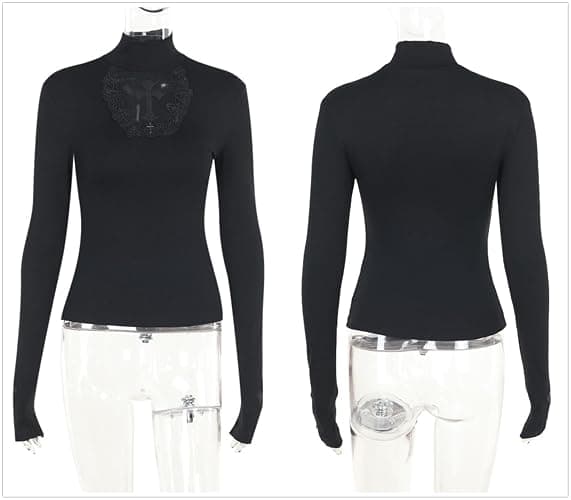Inpunktoo Goth Turtleneck T Shirt for Women Grunge Y2k Vintage Emo Punk Rave Japanese Gothic Long Sleeve Fitted Cute thumbnail 6