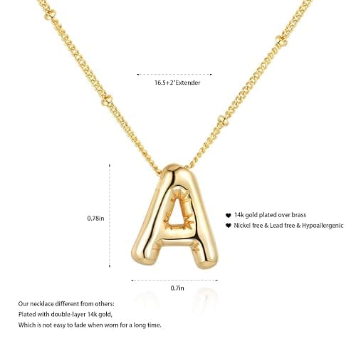 Qyalie Chunky Bubble Initial Letter Necklace for Women Balloon Statement Dainty Alphabet Pendant 14K Gold Plated Puffy Name Personalized Jewelry thumbnail 6