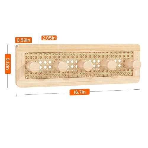 Homode Wooden Wall Hooks, Wall Mounted Coat Rack for Entryway, Boho Wood Pegs for Hanging Coats and Hats, Decorative Coat Hanger Purse Holder for Towel Key Jacket Bag Leash Cap thumbnail 3