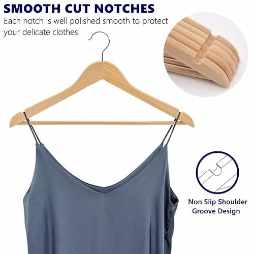 Amber Home 20 Pack Wooden Coat Hangers, Natural Wood Suit Hangers with Non Slip Pant Bar, Clothes Hangers for Shirts, Jackets, Dress, Pant (Natural, 20) thumbnail 3