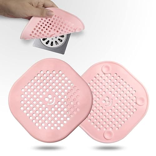 2 Pack Drain Hair Catcher Silicone Drain Protector Bathroom Accessories Hair Stopper Drain Cover for Shower Kitchen Bathroom Tub Pink - Pink
