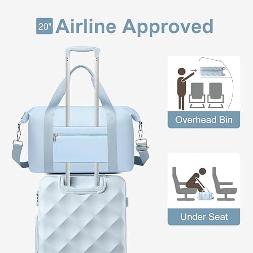Somago Luggage Sets 20in Carry on Suitcase with TSA Lock YKK Zipper Spinner Wheels ABS Hardside Luggage 3 Piece Weekender Bags Travel Set, Light Blue thumbnail 8