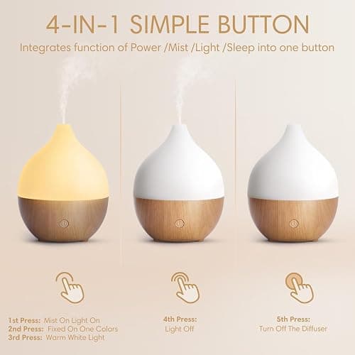 SALKING Aroma Diffuser Ätherische Öle - Aromatherapie Raumduft Ultraschall Diffusor 100ml mit Automatischer Abschaltfunktion,Weiß Holzmaserung Duftöldiffusoren Duftlampe RGB für Zuhause Büro thumbnail 5