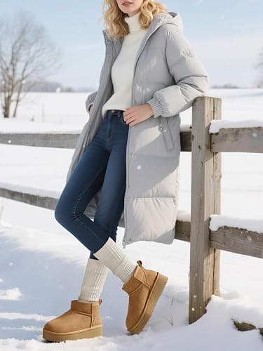TEMOFON Snow Ankle Boots for Women: Genuine Suede Leather Platform Winter Fur Boots Waterproof Comfortable Warm Anti-Slip Memory Foam Outdoor Booties thumbnail 2