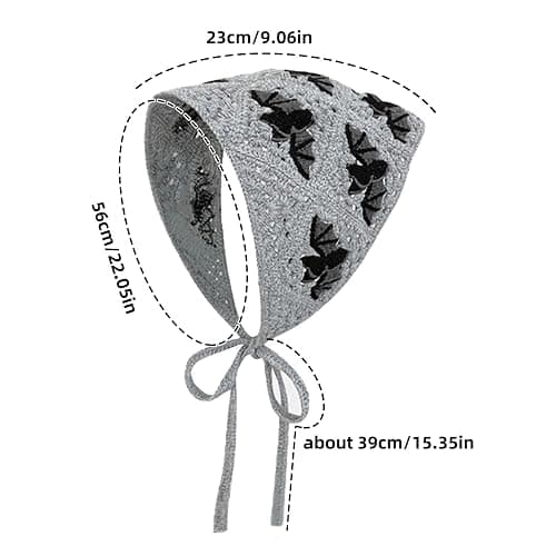 BQSAZHYJ Gothic Crochet Headbands Bat Pattern Bandana for Women, Cotton Knit Triangle Headband Greyscale Halloween Style Head Scarf Christmas Vintage Crochet Hair Styling Decor thumbnail 3