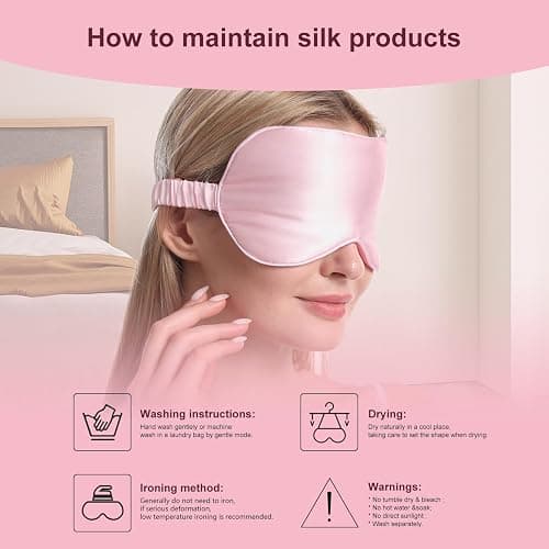 Sleep Mask,Silk Eye Mask for Sleeping Women/Men/Girls,19 Momme Both Sides 100% Pure Mulberry Silk Blackout Anti-Allergy Blindfold with Elastic Strap for Night,Travel,Nap,Meditation (Pink) thumbnail 7