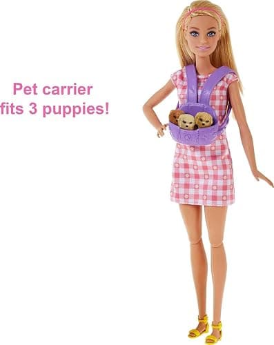 Barbie Doll & Pets Set, Blonde with Mommy Dog, 3 Newborn Puppies with Color-Change Feature & Pet Accessories thumbnail 6