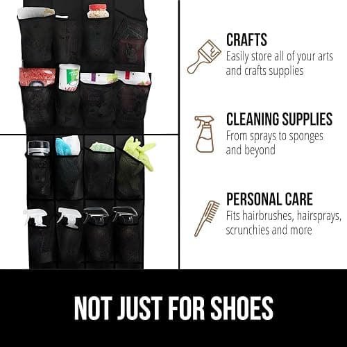 GORILLA GRIP Over the Door Shoe Organizer, 24 Large Breathable Mesh Pockets, Space Saving Hanging Storage Holder, Closet Rack Hanger Holds Up to 40 lbs, Hangs on Closets for Shoes, Accessories, Black thumbnail 7