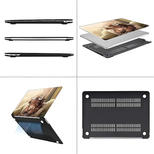 FKBRCL4U for MacBook Air 13 Inch Case,Black Case 2022 Version of M2 A2681/A3240 Plastic Hard Shell Computer Case Cute Brown Highland Cow Sleeping Pattern thumbnail 5