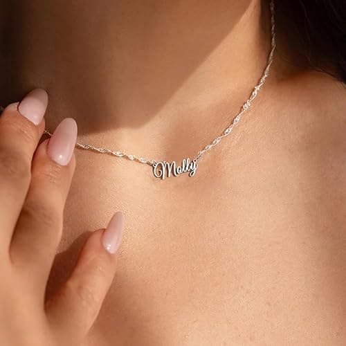 Ajiangwu Name Necklace with Box/Cuban/Figaro/Twist Chain,925 Sterling Silver Custom Name Necklace Personalized Christmas Gifts for Women Girls thumbnail 2