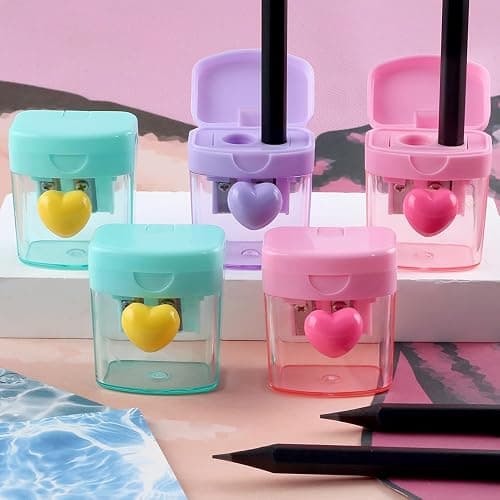 Heart Pencil Sharpeners Bulk Colored Pencil Sharpener Handheld Small Cute Pencil Sharpener Manual Green Purple Pink Pencil Sharpeners with Cover 2 Holes for Students Classroom Office Supplies thumbnail 7