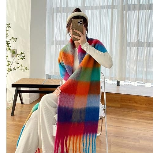 OUNIYA Large Chunky Plaid Scarf Winter Women Oversized Blanket Scarves Colorful Big Cashmere Thick Warm Shawl thumbnail 3