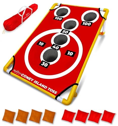 SWOOC Games - Coney Island Toss™ - Arcade Style Cornhole Board Set w/Carrying Case & 15+ Games - Corn Hole Games for Adults - Kids Bean Bag Toss Game - Kids Cornhole Set w/Bags - Outdoor Yard Games - Image 1