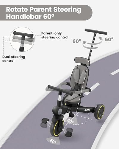 JMMD Baby Tricycle, 7-in-1 Multifunctional Kids Trike with Adjustable Parent Handle, Safety Harness & Wheel Brakes, Removable Canopy, Stroll Trike for Boys & Girls Ages 18 Months-5 Years, Black thumbnail 4