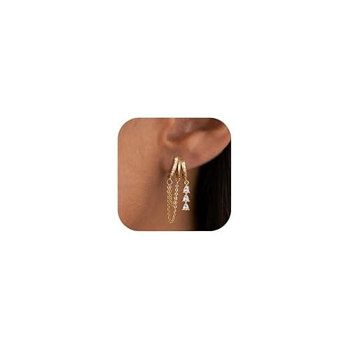 fersltily Dangle Earrings for Women 14K Gold Plated Chain Earrings Ligheweight Hypoallergenic Huggie Drop Stud Earring for Women Jewelry Trendy - Image 1