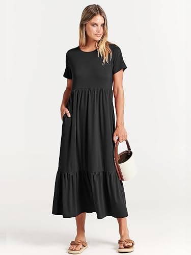 ANRABESS Womens 2025 Summer Casual Maxi Dress A line Tiered Flowy Short Sleeve Crewneck T Shirt Beach Travel Long Dresses thumbnail 6