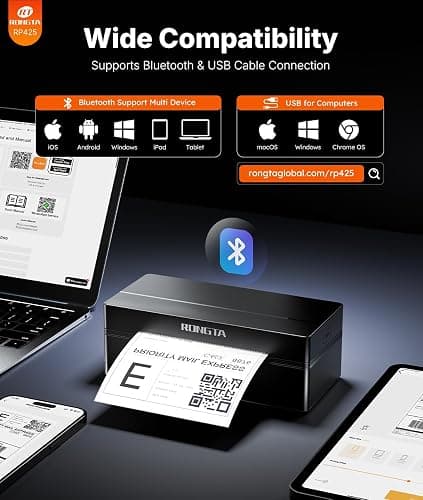 Rongta Bluetooth Shipping Label Printer, Wireless 4x6 Thermal Label Printer for Shipping Packages, Support Android, iPhone, Widely Used for Amazon, Shopify, Etsy, UPS, Black thumbnail 2