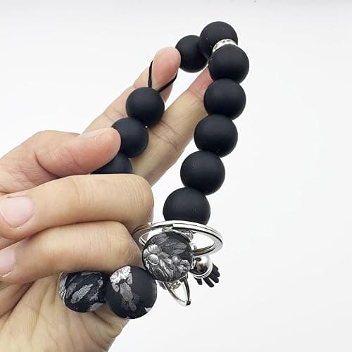 Unpafcxddyig Silicone Bead Keychain Bracelet Women Wristlet Key Ring Bangle Chains with Tassel thumbnail 4