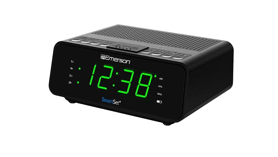 Emerson SmartSet Dual Alarm Clock Radio with AM/FM, Auto Time Setting, Sleep Timer, Snooze, 20 Presets, Easy-to-Read .9-inch Jade Green Dimmable LED Display, CKS1900 - Image 1