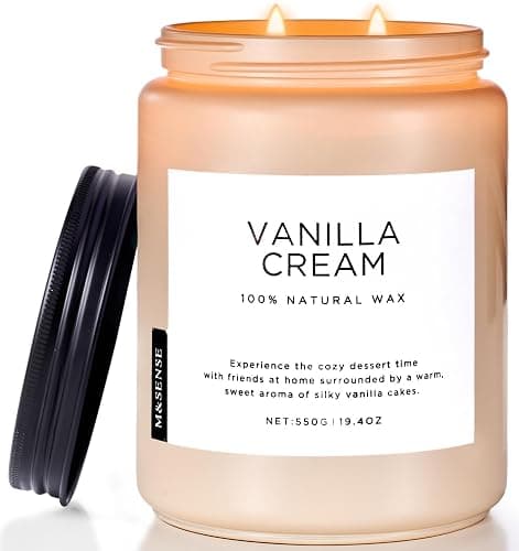 M&SENSE Vanilla Soy Candles, Large 19.4oz Non Toxic 110 Hours Burning Time 100% Natural Organic Soy Wax Candle, Relaxing Aromatherapy Scented Housewarming Gift for Women and Men - Image 1