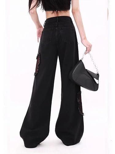 Hugboom Baggy Pants for Women Girls Cute Jeans Y2k Pants Star Straight Leg Streetwear Clothing thumbnail 3