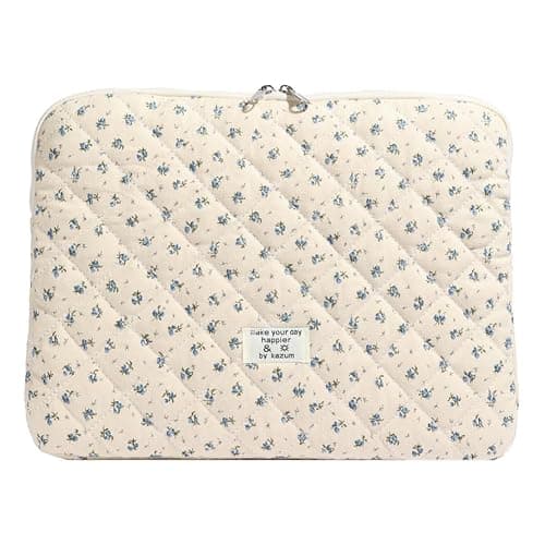 Puffy Laptop Sleeve 13-15.6 Inch Cute Quilted Laptop Protective Case Padded Floral Computer Sleeve for MacBook (A-Blue, 13 Inch) - Image 1