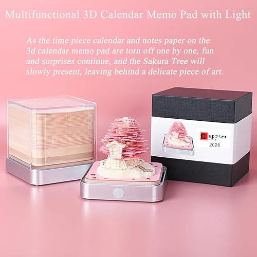 Time Piece Calendar 2026, Calendar Sakura Tree Creative 3D Notepad, Memo pad Artsy Pads 3D Art Calendar, Paper Carving Gift House Sculpture Gift for School Home Office thumbnail 5
