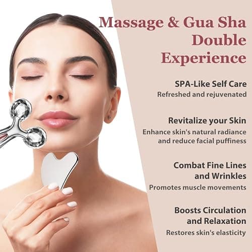 Lanfixilly Stainless Steel Gua Sha and Face Roller Set, Facial Tool for Face Sculpting, Metal Skin Care, Massager for Women thumbnail 2