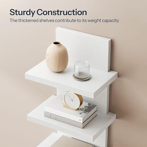 HOOBRO 5 Tier Wall Shelf Unit, 2 Pack Floating Shelves Wall Mounted, Wall Mount Vertical Shelving, Floating Storage Rack, Organizer Tall Tower Design for Livingroom, Bedroom, Kitchen, White WT18BJP201 thumbnail 6