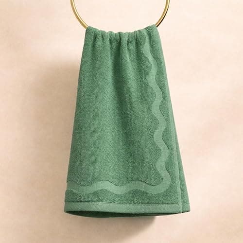 MONDAY MOOSE Scalloped Decorative Hand Towels, 2-Pack Soft Cotton with Wavy Embossed Design for Bathroom, Kitchen or Spa (16x28 inch, Sage) thumbnail 5