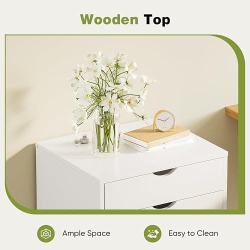 Sweetcrispy 5 Drawer Chest Mobile Storage Cabinets Small Wooden Dresser with Wheels Room Organization Furniture for Office Home, White Wood thumbnail 6